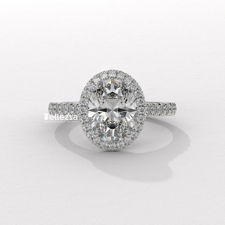 1.50-2.50CT Oval Cut CVD Diamond Halo Pave Setting Engagement Ring