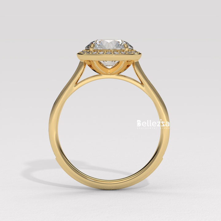 1.0-2.0CT Round Cut CVD Diamond Halo Pave Setting Engagement Ring