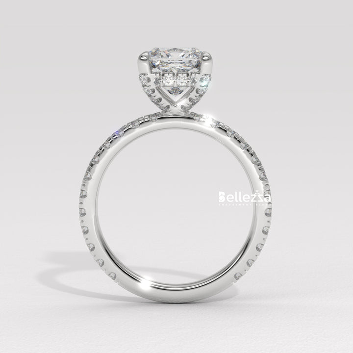 1.0-2.0CT Cushion Cut Diamond Pave Setting Lab Grown Engagement Ring