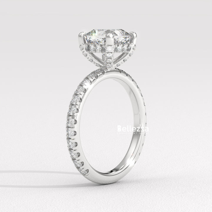 1.0-2.0CT Cushion Cut Diamond Pave Setting Lab Grown Engagement Ring