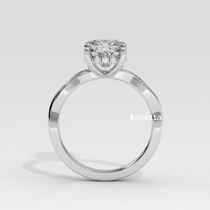 1.50-2.50CT Cushion Cut CVD Diamond Twisted Engagement Ring