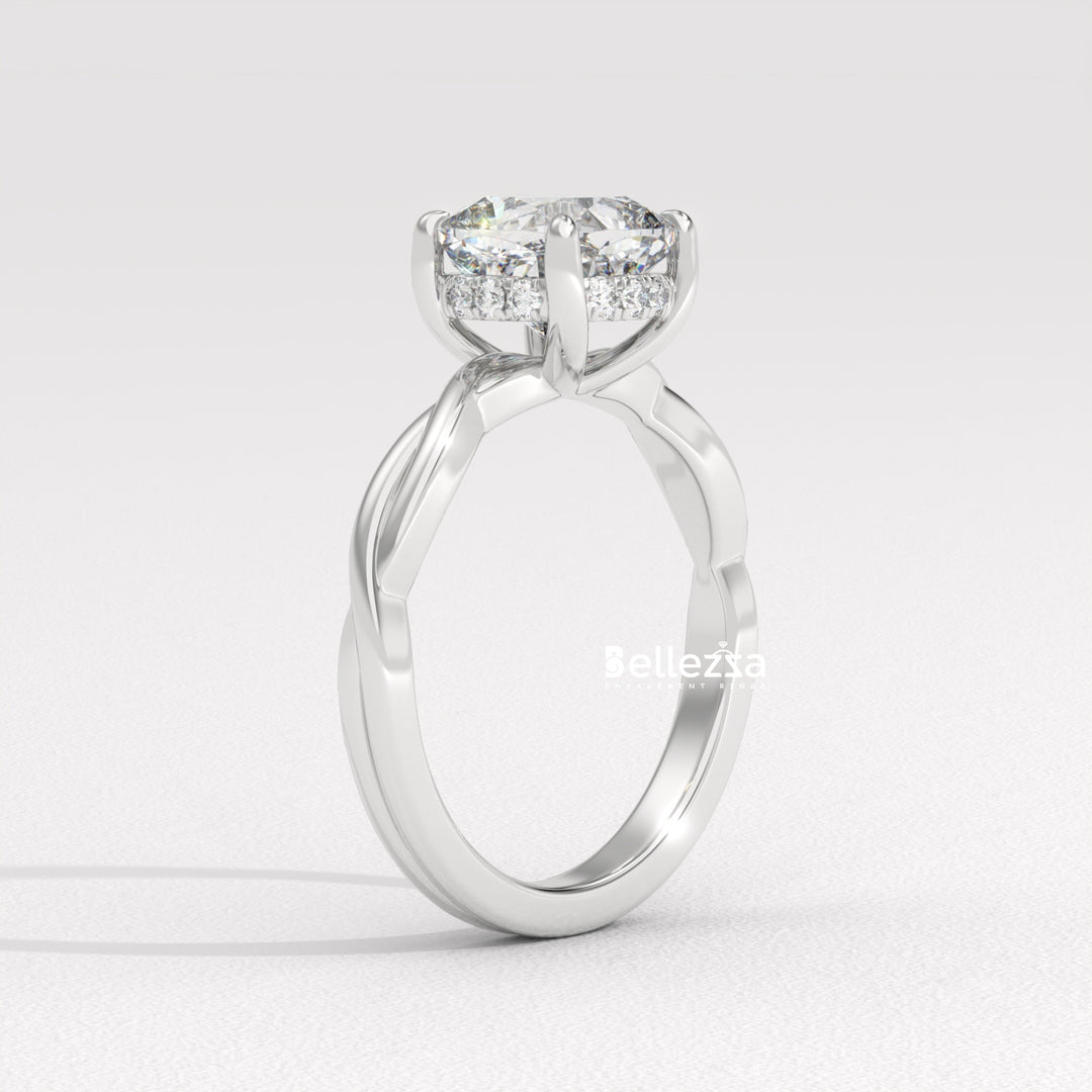 1.50-2.50CT Cushion Cut CVD Diamond Twisted Engagement Ring