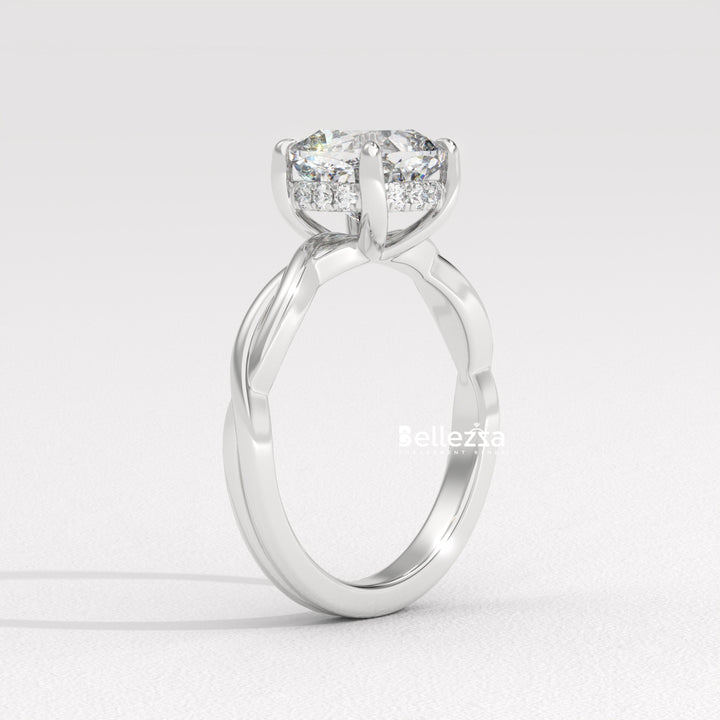 1.50-2.50CT Cushion Cut CVD Diamond Twisted Engagement Ring
