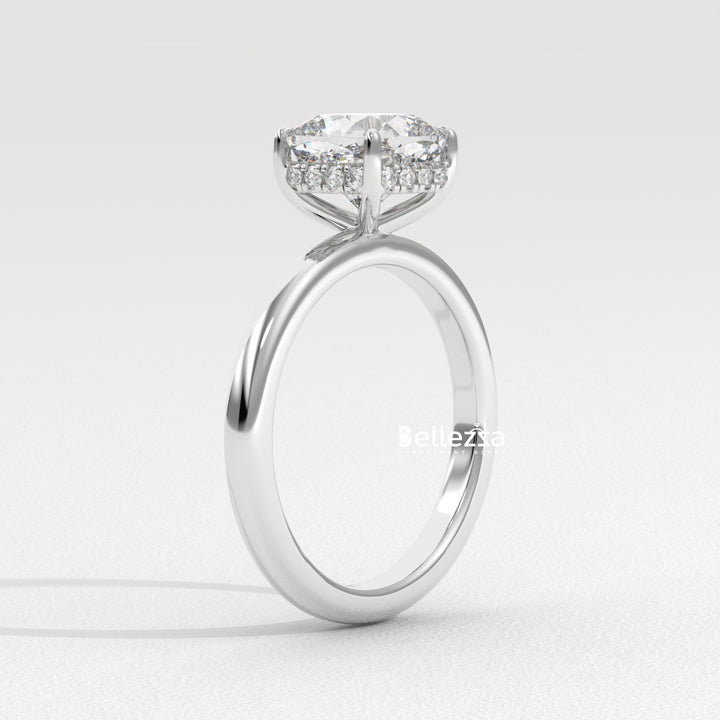 1.0-2.0CT Cushion Cut Lab Grown Diamond Hidden Halo Engagement Ring