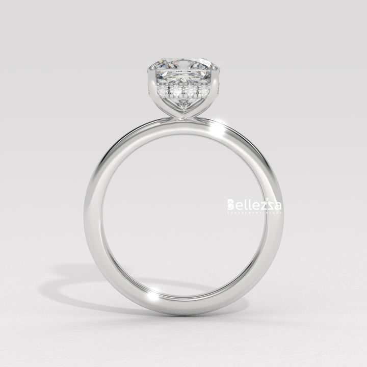 1.0-2.0CT Cushion Cut Lab Grown Diamond Hidden Halo Engagement Ring