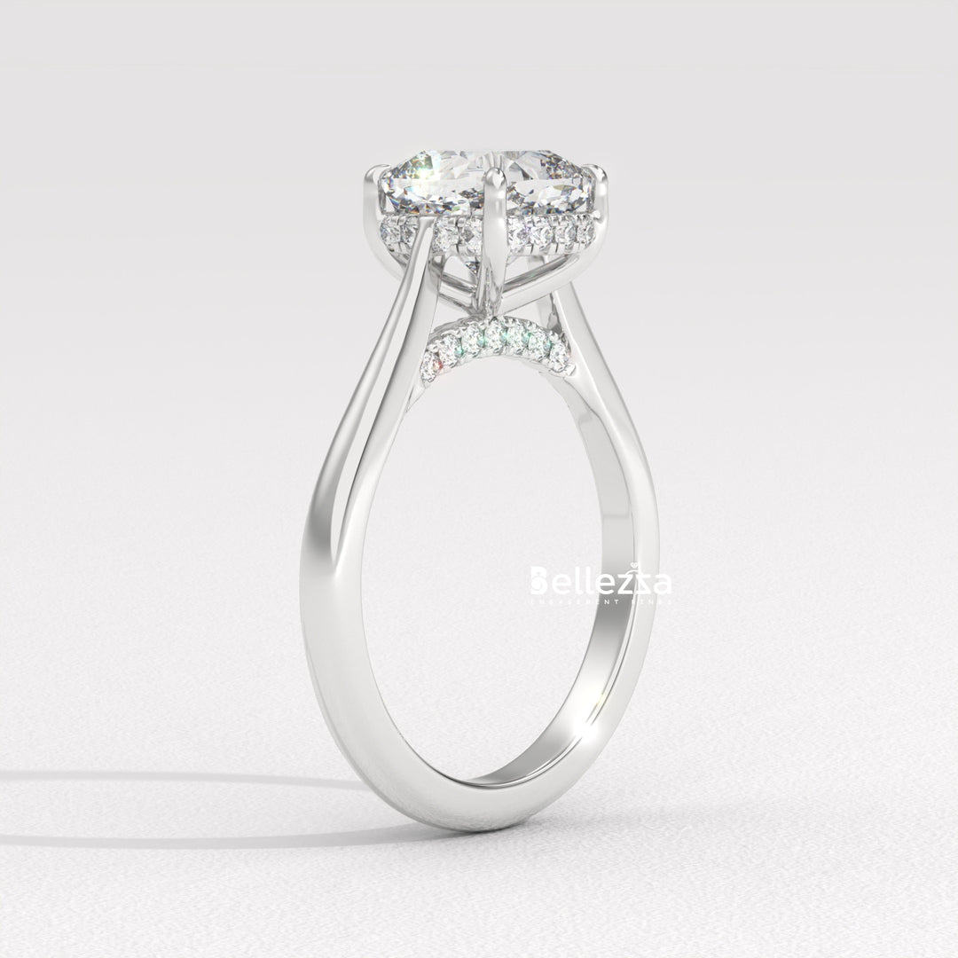 1.50-2.50CT Cushion Cut Diamond Hidden Halo Lab Grown Engagement Ring