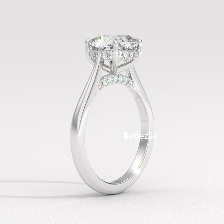 1.50-2.50CT Cushion Cut Diamond Hidden Halo Lab Grown Engagement Ring