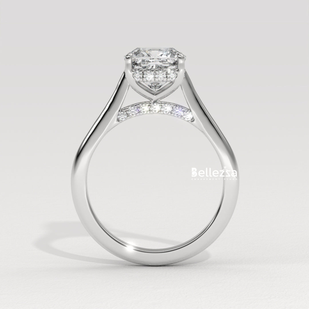 1.50-2.50CT Cushion Cut Diamond Hidden Halo Lab Grown Engagement Ring