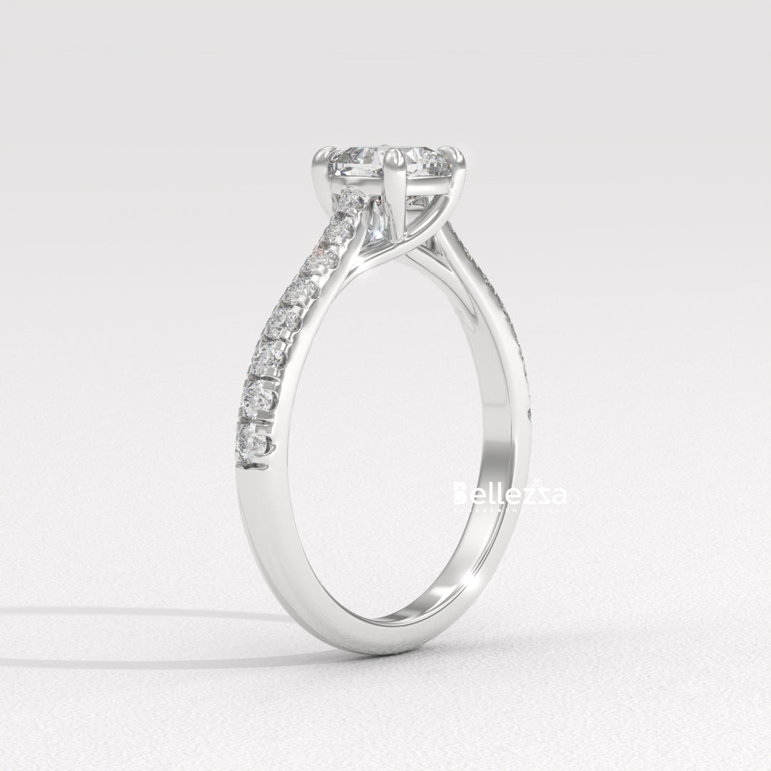 1.0-2.0CT Cushion Cut Pave Setting Lab Grown Engagement Ring