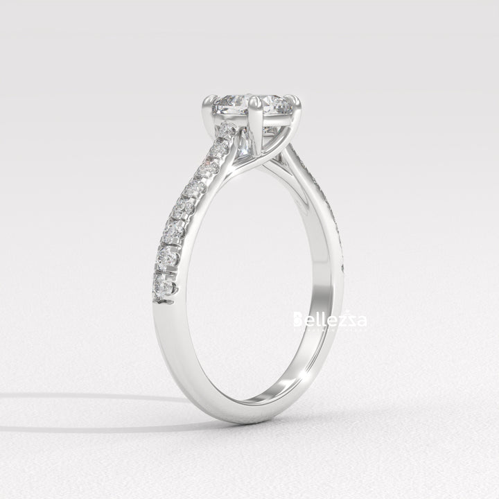 1.0-2.0CT Cushion Cut Pave Setting Lab Grown Engagement Ring