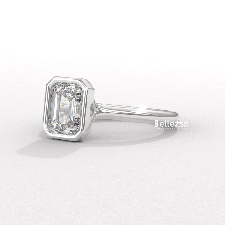 1.0-2.0CT Emerald Cut Bezel Setting Lab Grown Engagement Ring