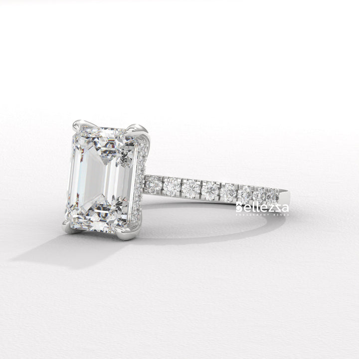2.50-3.50CT Emerald Cut Pave Setting Lab Grown Engagement Ring