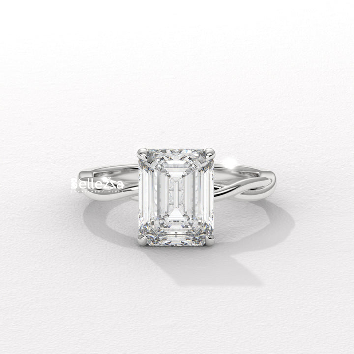 2.0-3.0CT Emerald Cut Twisted Hidden Halo Lab Grown Engagement Ring