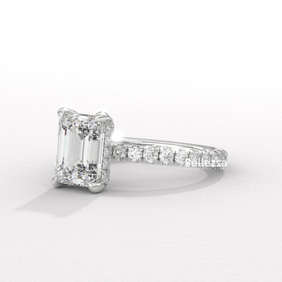 1.50-2.50CT Emerald Cut Lab Grown Diamond Pave Setting Engagement Ring