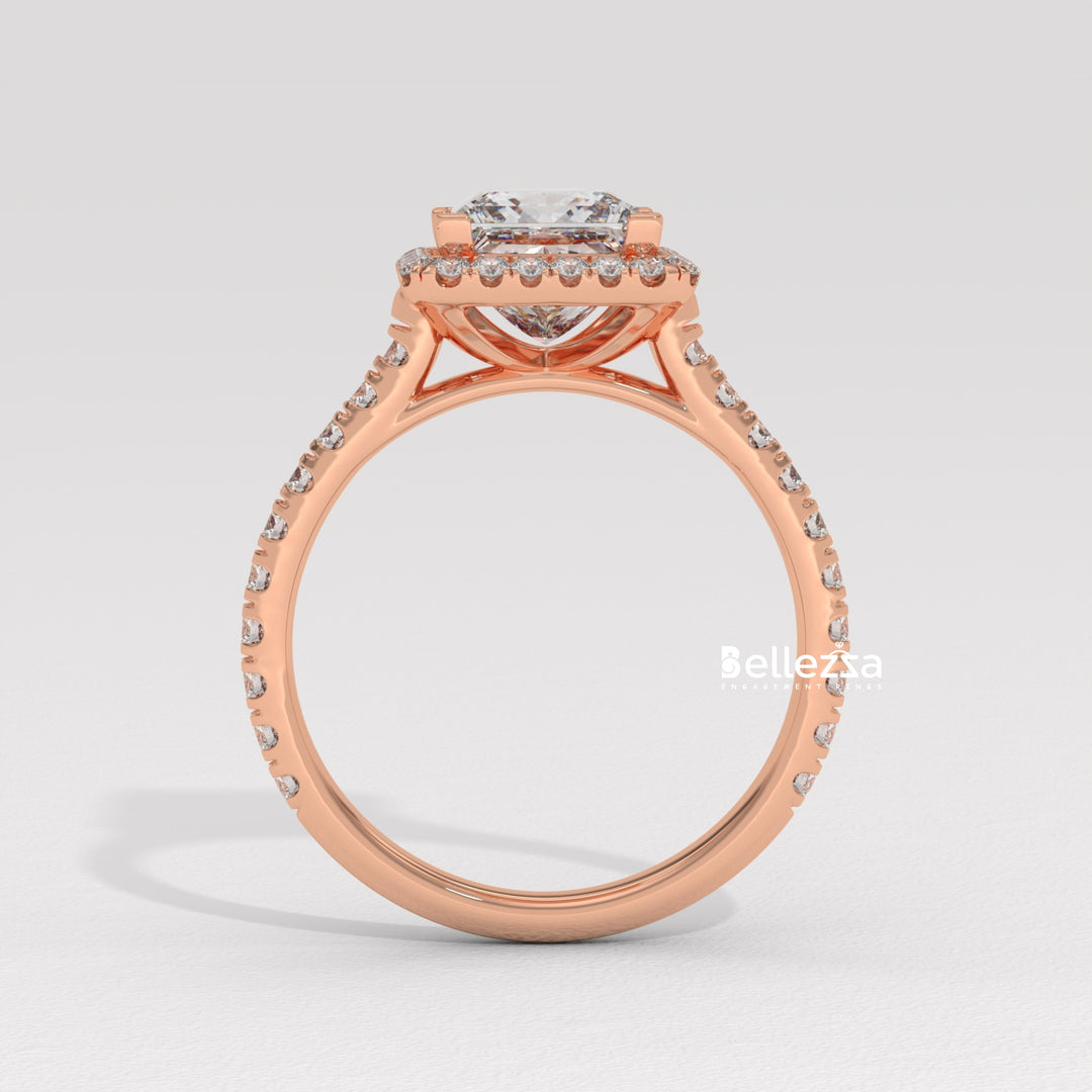 1.0-2.0CT Princess Cut Diamond Halo Pave Setting Lab Grown Engagement Ring