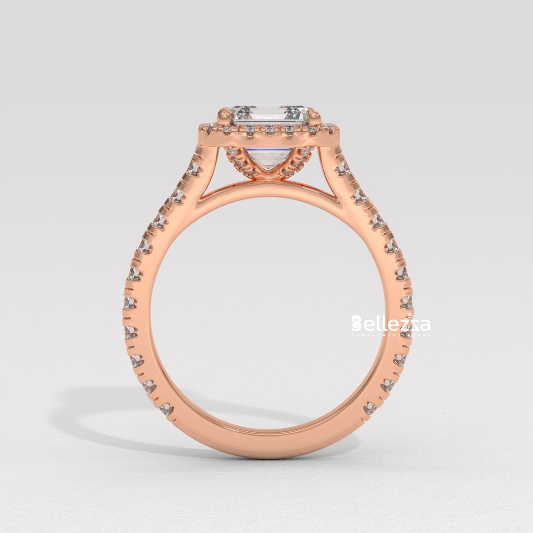 1.0-2.0CT Asscher Cut CVD Diamond Halo Setting Engagement Ring