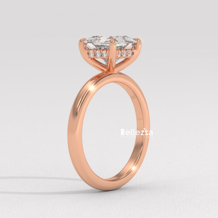 1.0-2.0CT Princess Cut CVD Diamond Hidden Halo Engagement Ring