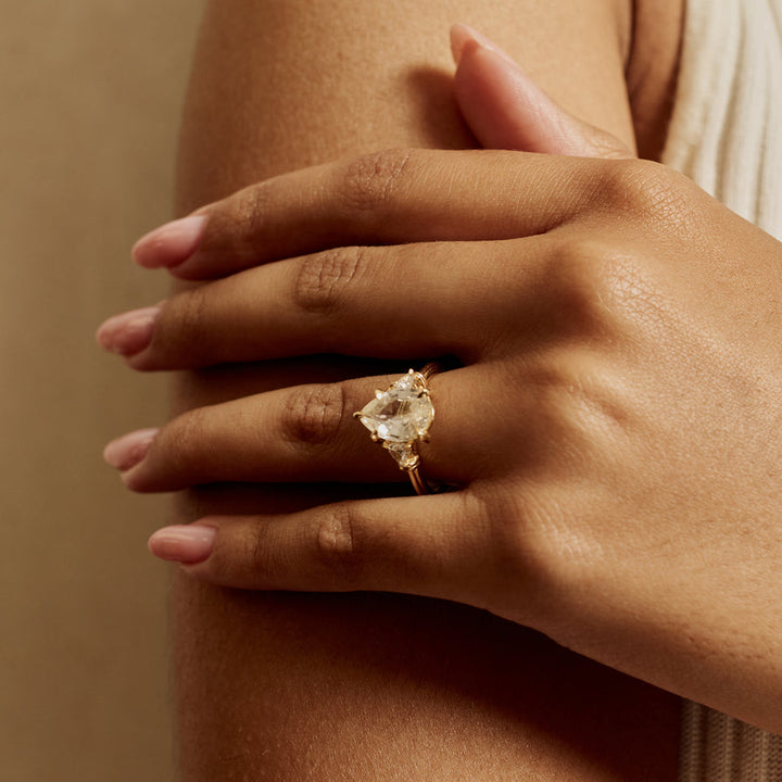 2.50CT Yellow Sapphire Pear Diamond Three Stone Lab Grown Engagement Ring
