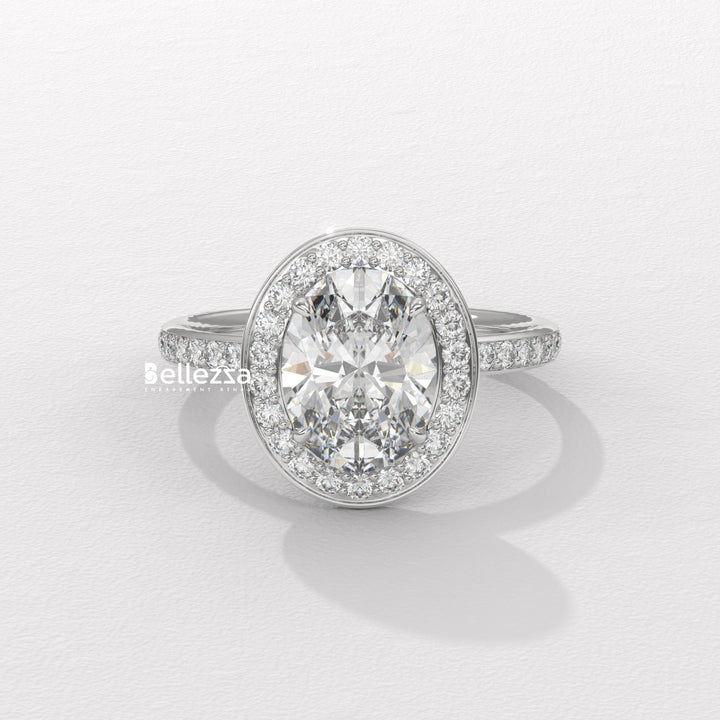 1.50-2.50CT Oval Cut CVD Diamond Halo Setting Engagement Ring