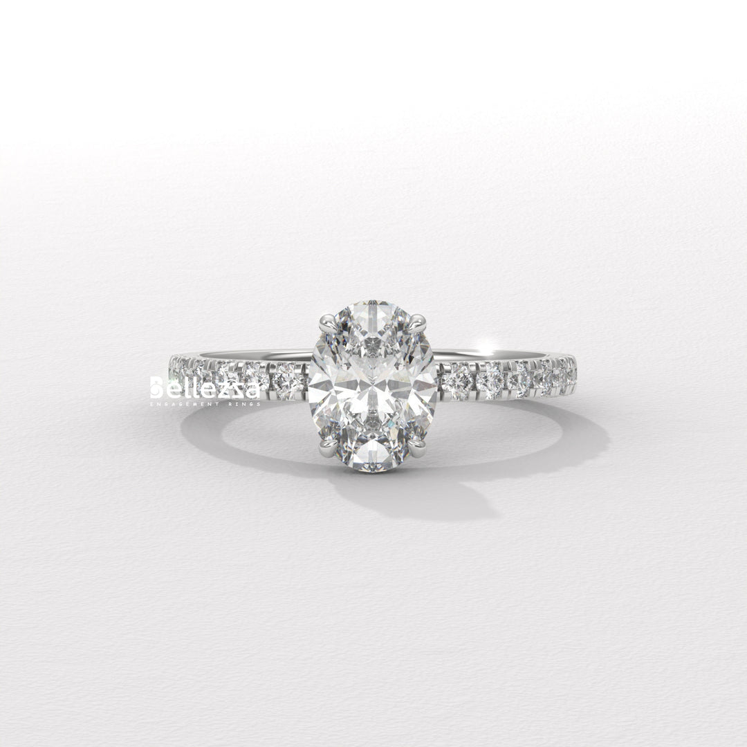 1.0-2.0CT Oval Daimond Pave Setting Lab Grown Engagement Ring