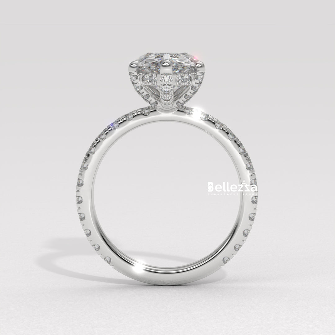 1.50-2.50CT Pear Cut Lab Grown Diamond Pave Setting Engagement Ring