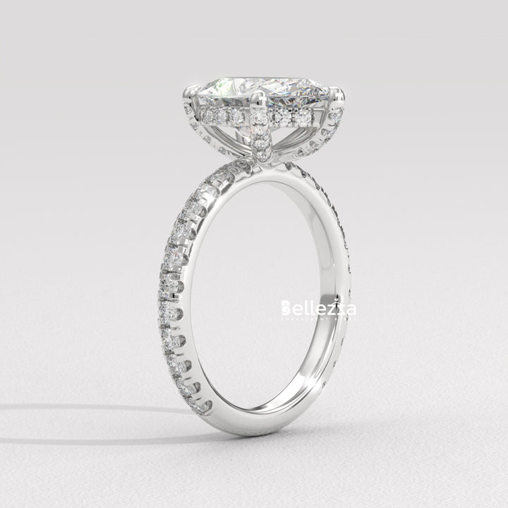 1.50-2.50CT Pear Cut Lab Grown Diamond Pave Setting Engagement Ring