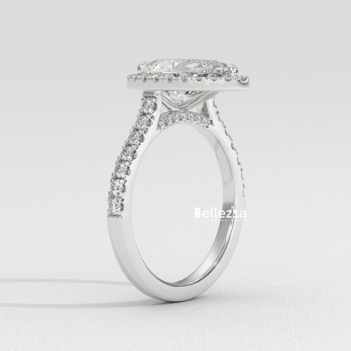 1.50-2.50CT Pear Cut CVD Diamond Halo Pave Setting Engagement Ring