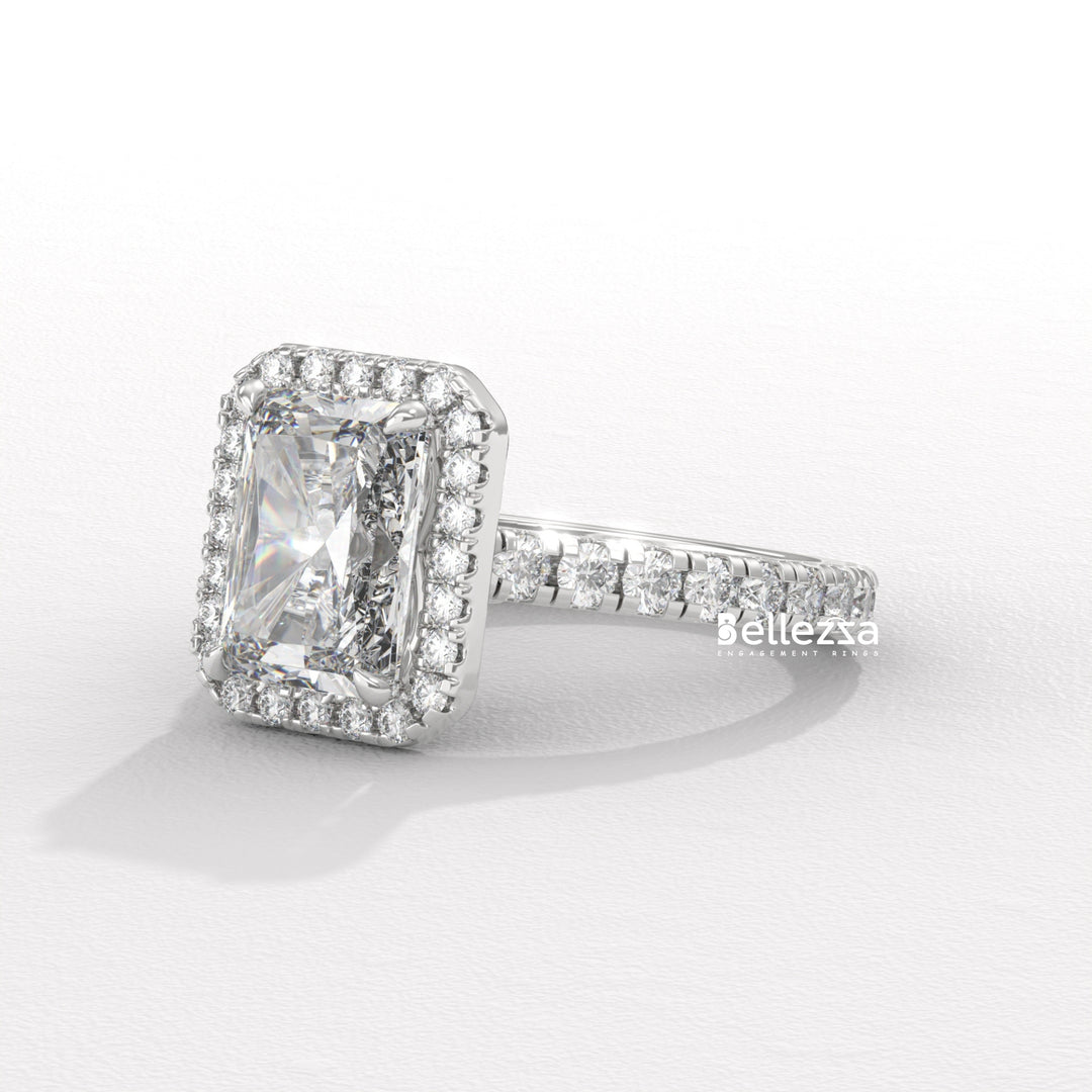 1.50-2.50CT Radiant Cut Lab Grown Diamond Halo Setting Engagement Ring