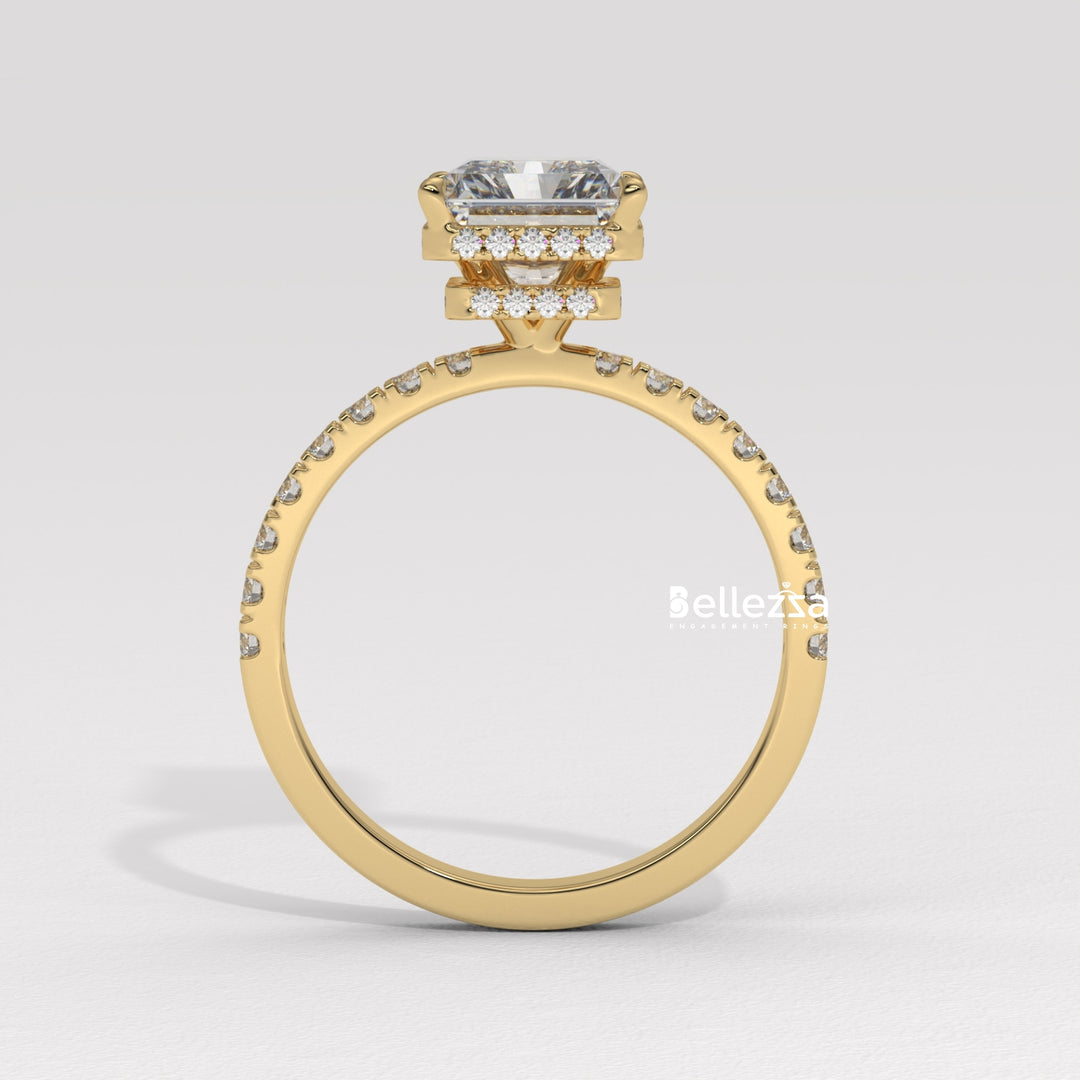 1.50-2.50CT Radiant Cut CVD Diamond Pave Setting Engagement Ring