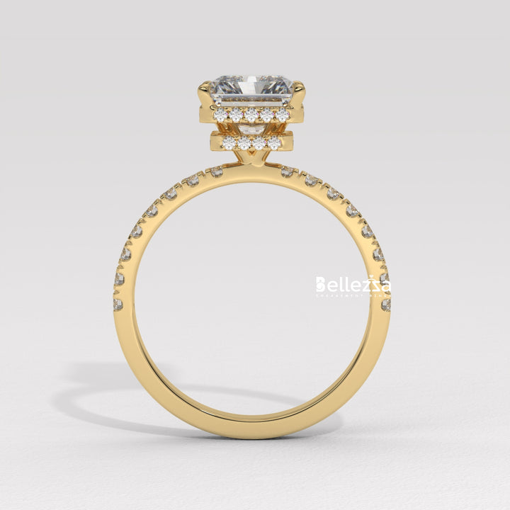 1.50-2.50CT Radiant Cut CVD Diamond Pave Setting Engagement Ring