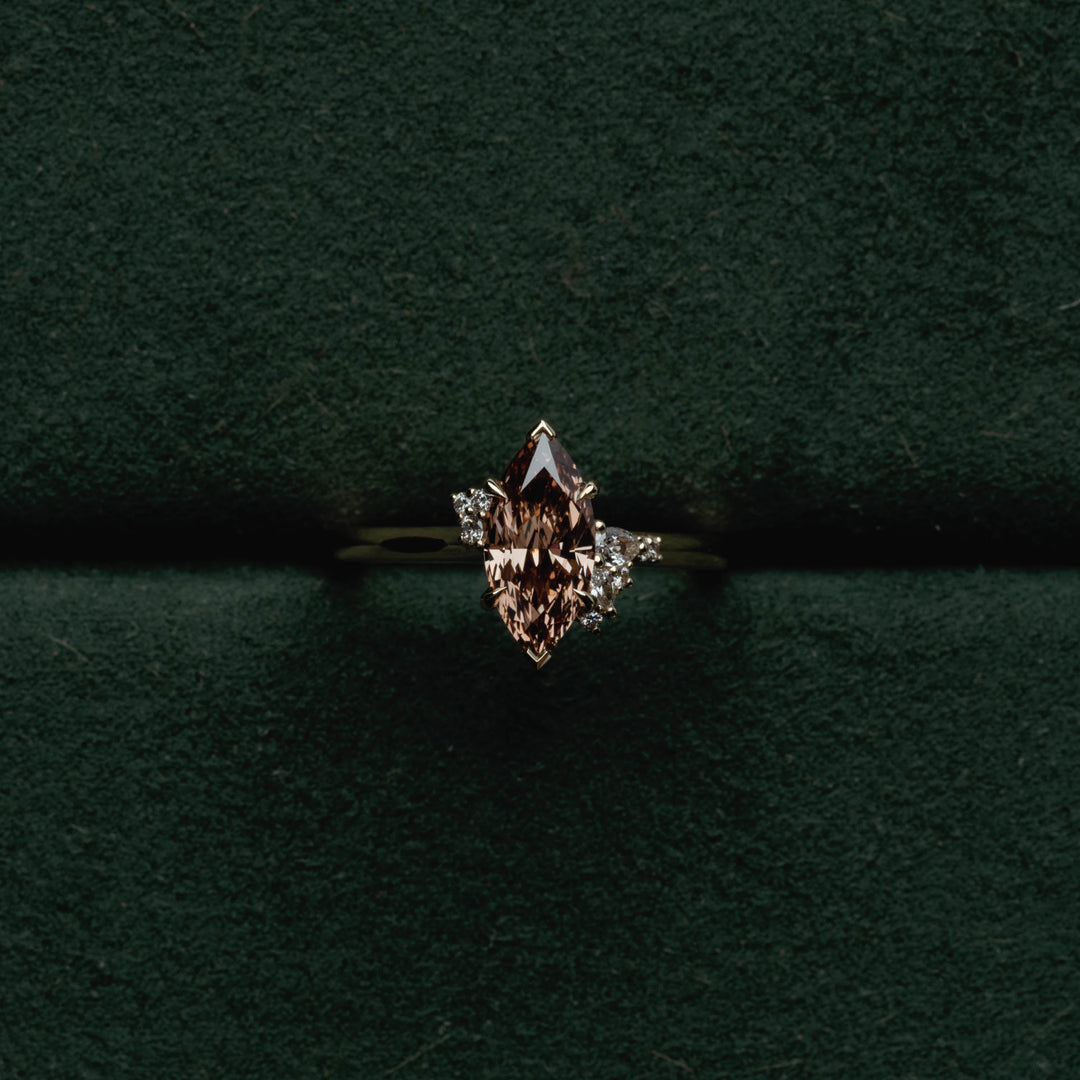 1.50CT Fancy Brown Marquise Diamond Cluster Setting Lab Grown Engagement Ring