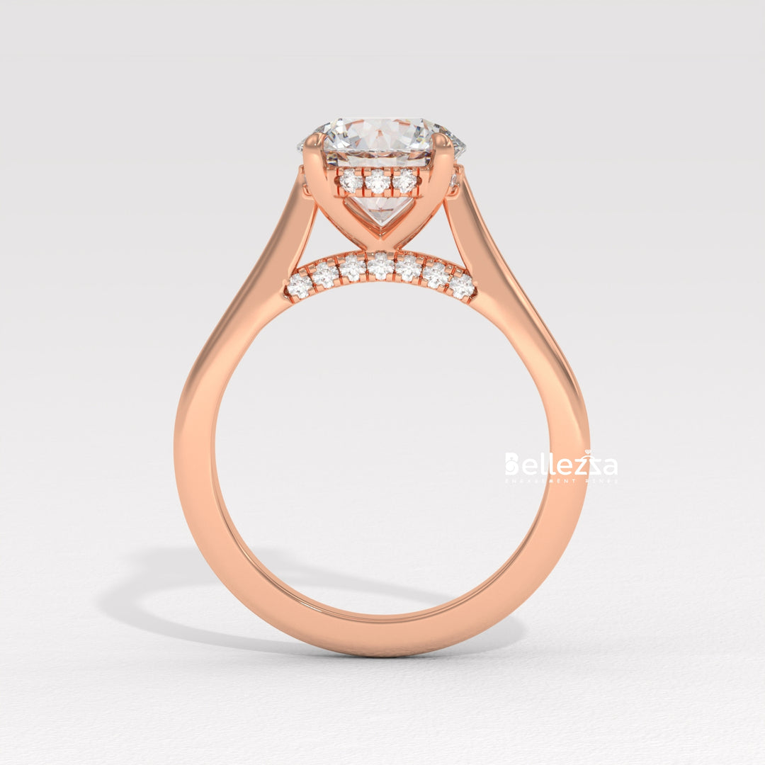 1.0-2.0CT Round Cut Lab Grown Diamond Hidden Halo Engagement Ring
