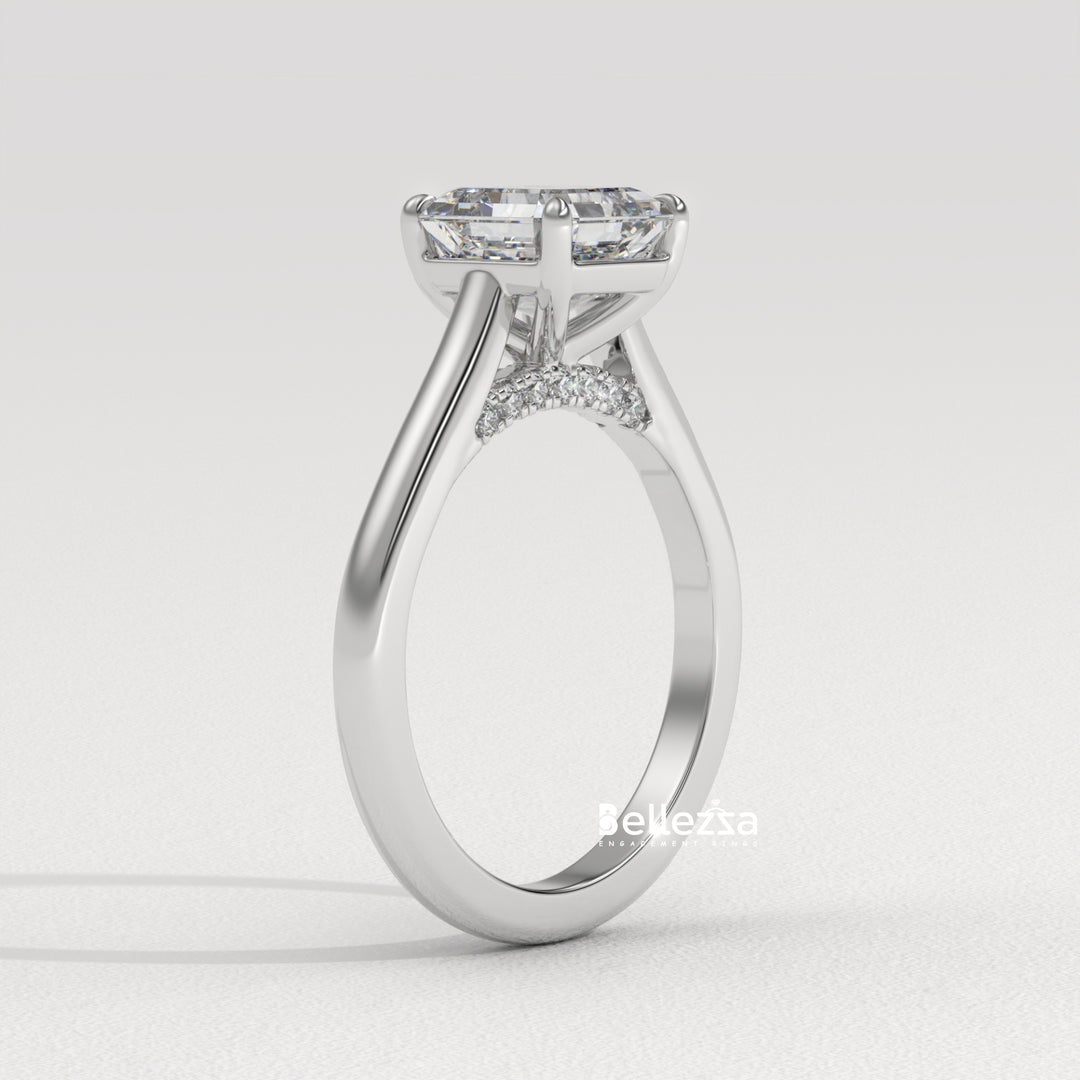 1.0-2.0CT Asscher Cut Solitaire CVD Diamond Engagement Ring