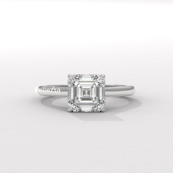 1.0-2.0CT Asscher Cut Solitaire CVD Diamond Engagement Ring