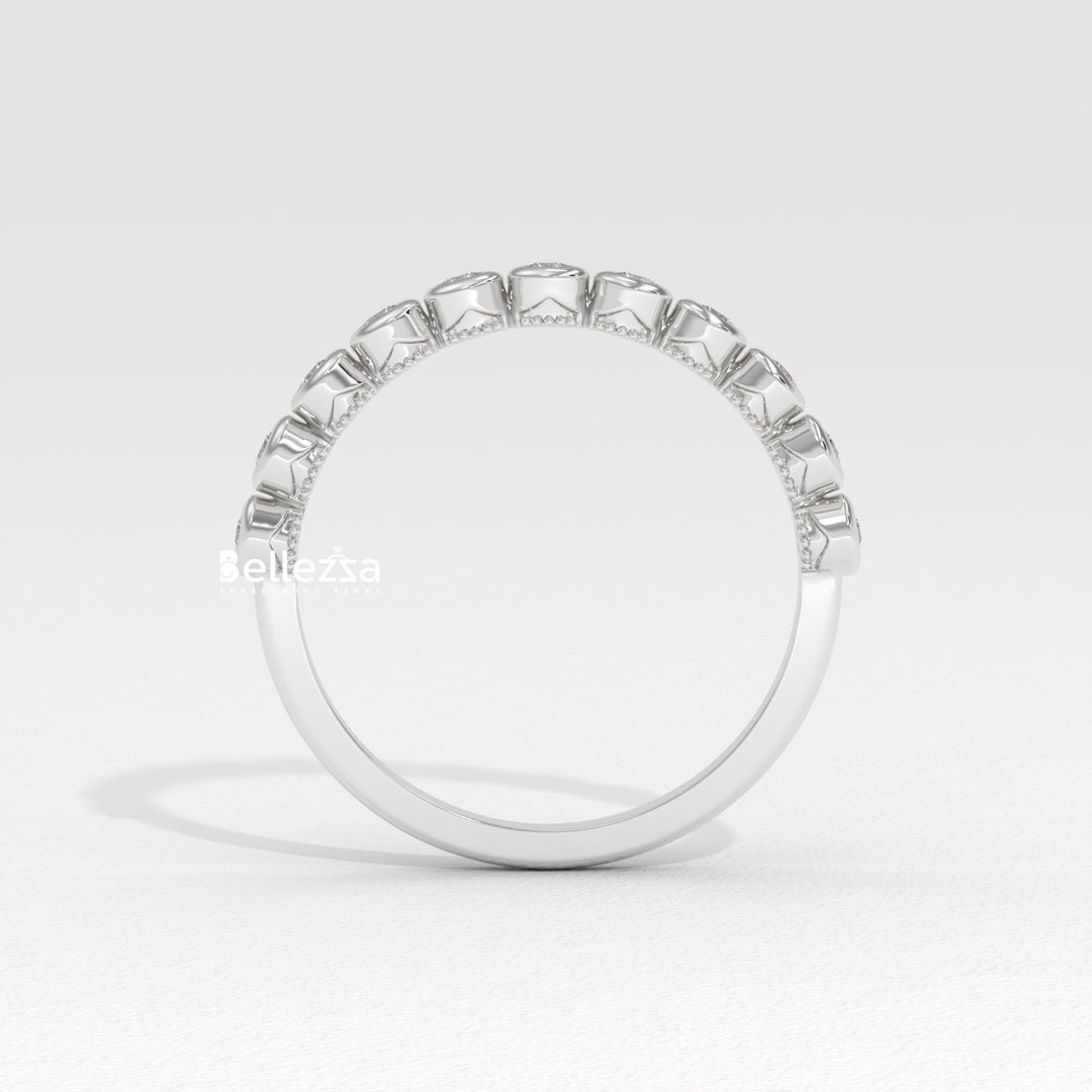 Round Diamond Half Eternity Pave Setting Lab Grown Wedding Band