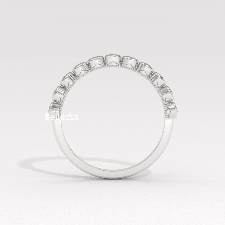 Round Diamond Half Eternity Pave Setting Lab Grown Wedding Band