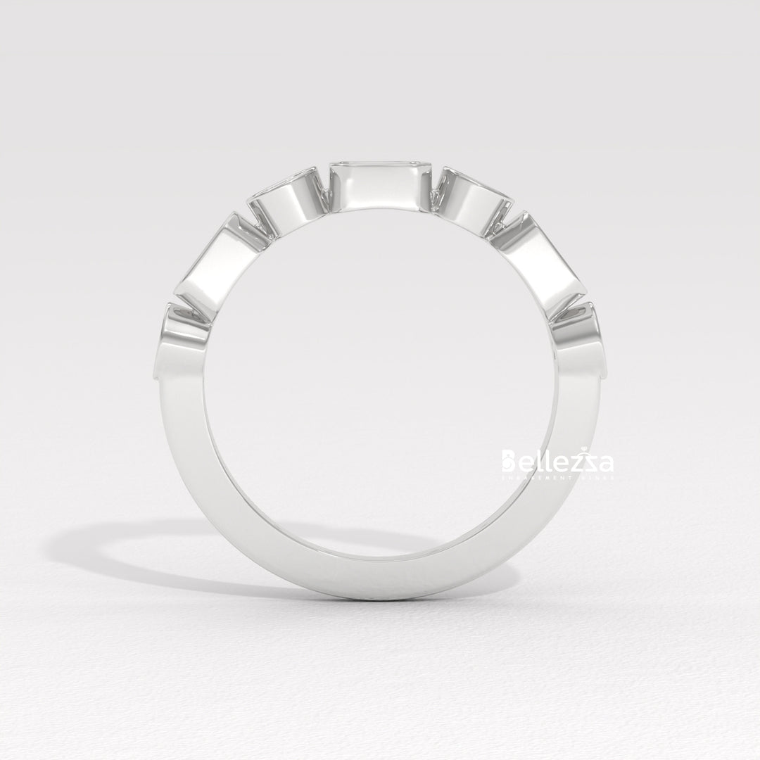 Round & Emerald Cut Diamond Half Eternity Lab Grown Wedding Band