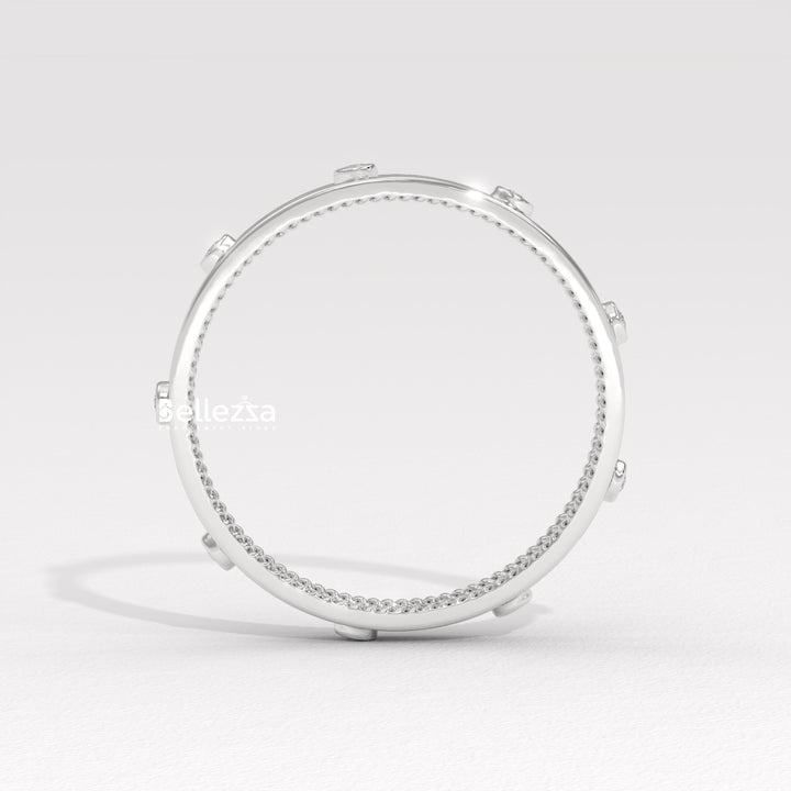 Round Diamond Unique Distance Statment Lab Grown Wedding Band