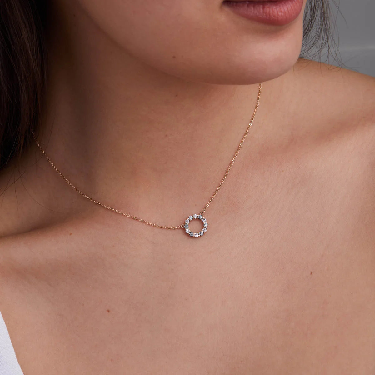1.45TCW Round Open Circle Moissanite March Birthstone Necklace