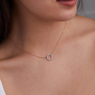 1.45TCW Round Open Circle Moissanite March Birthstone Necklace