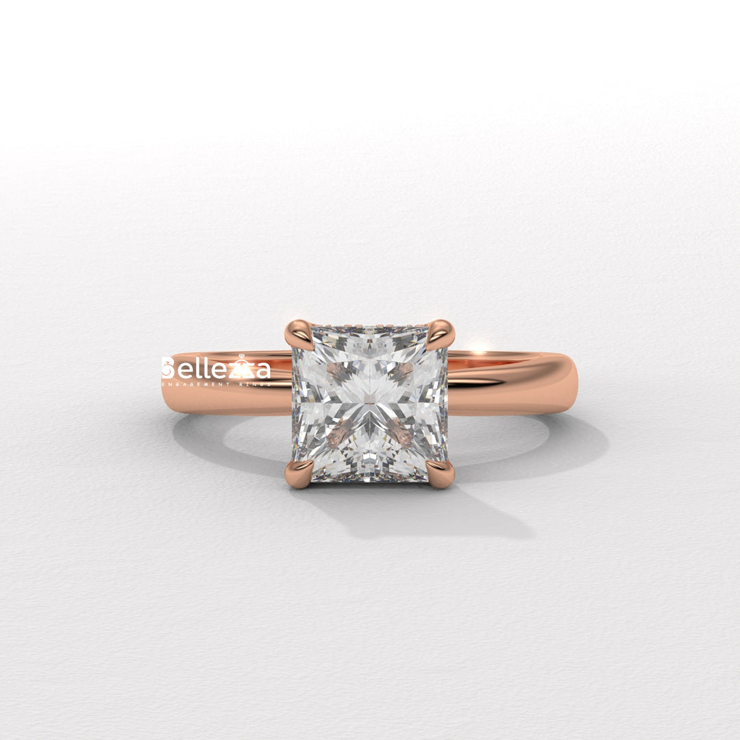 1.0-2.0CT Princess Cut CVD Diamond Hidden Halo Engagement Ring