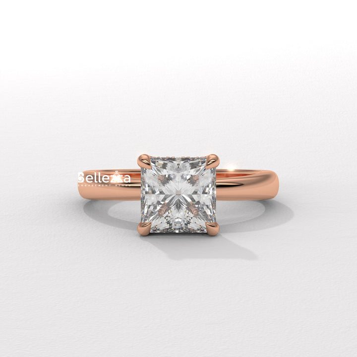 1.0-2.0CT Princess Cut CVD Diamond Hidden Halo Engagement Ring