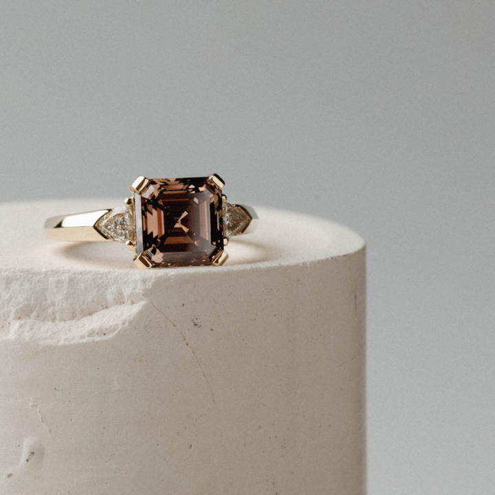 3.0CT Champagne Asscher Diamond Three Stone Setting Lab Grown Ring