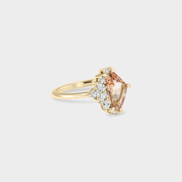 2.0CT Padparadscha Sapphire Irregular Diamond Cluster Lab Grown Ring