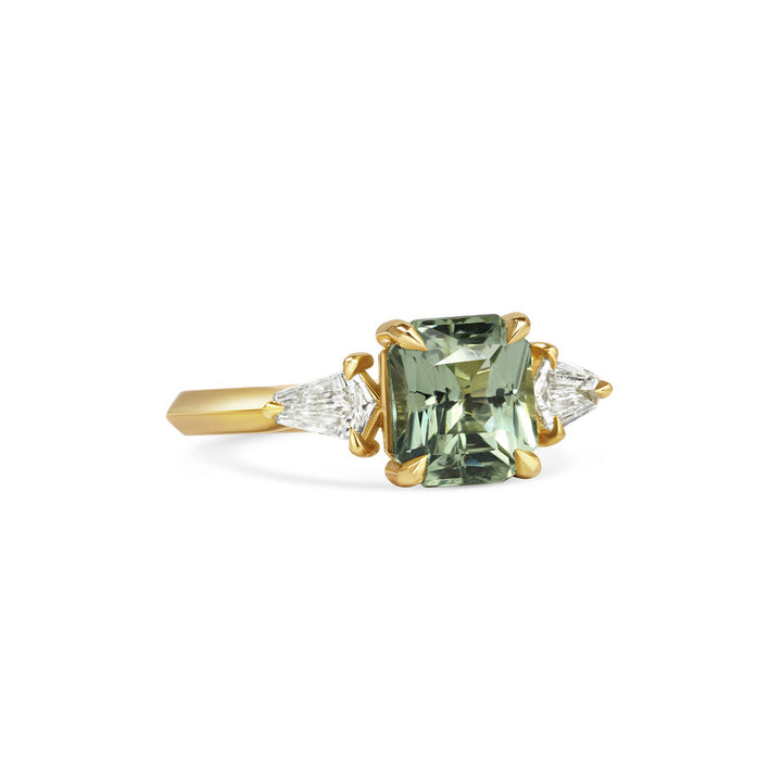 2.0CT Natural Green Radiant Cut Three Stone Lab Grown Engagement Ring