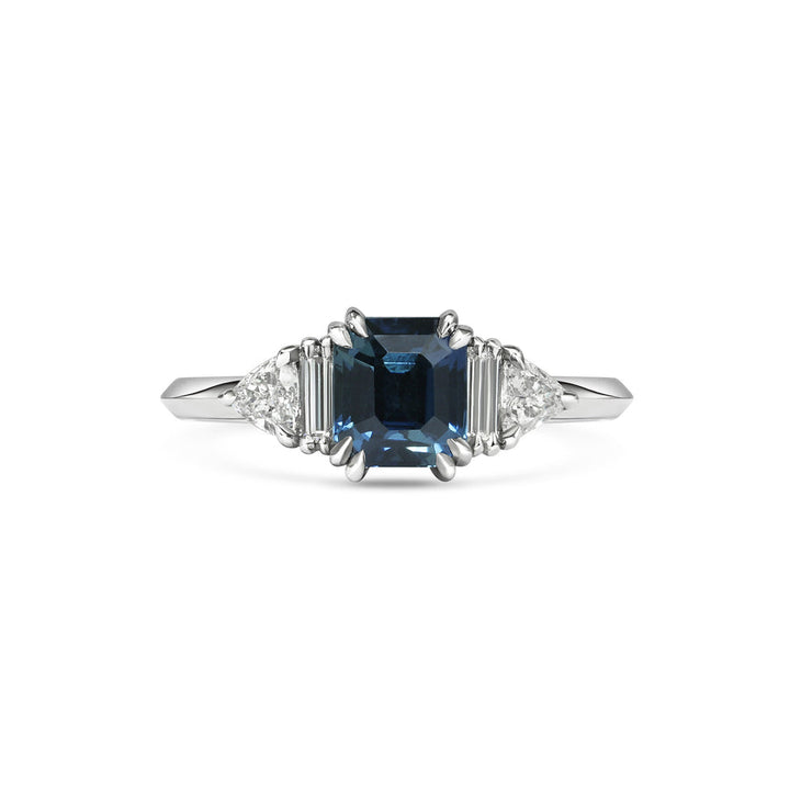 1.50CT Teal Blue Emerald Cut Three Stone Lab Grow Engagement Ring