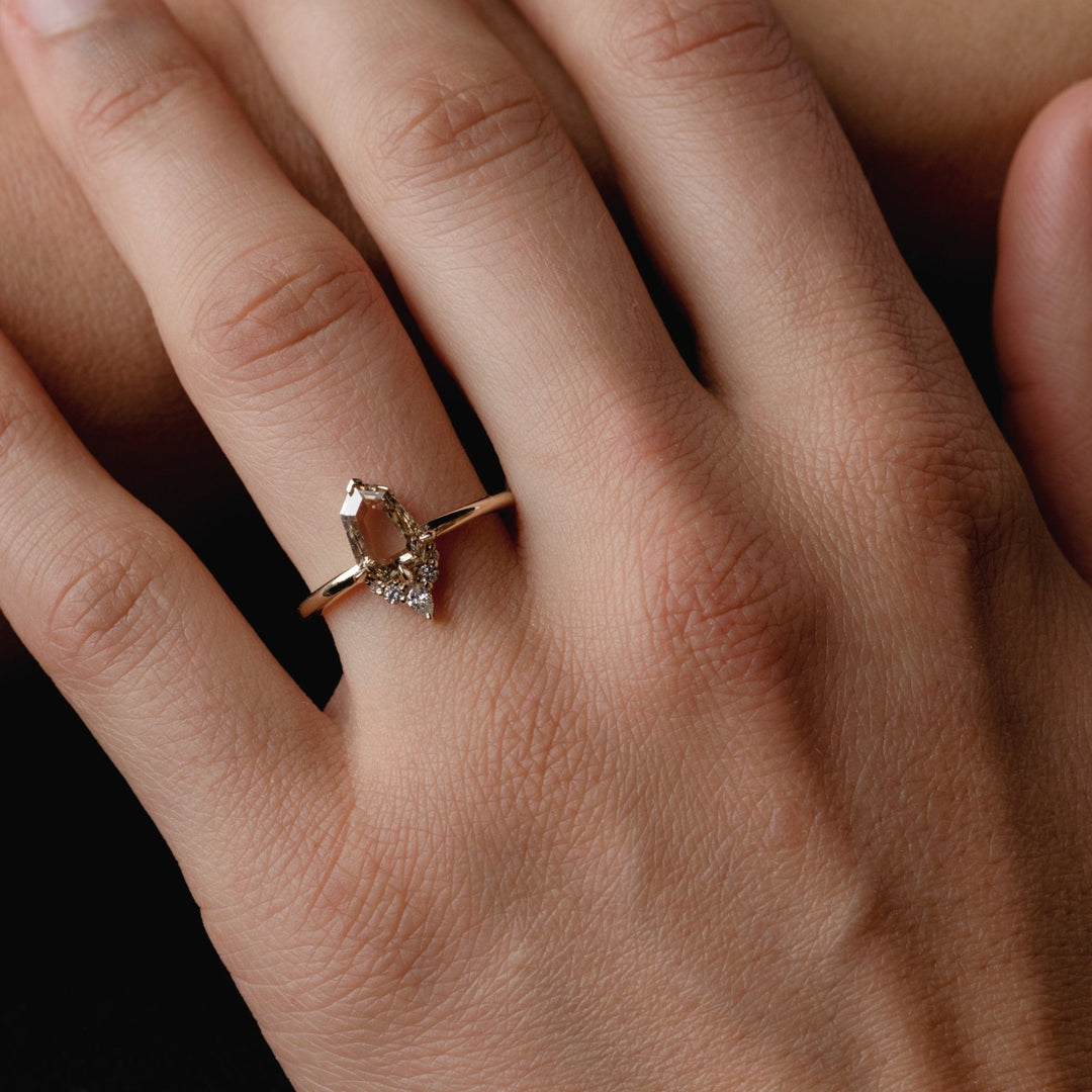 1.0CT Champagne Shield Cut Cluster Setting Lab Grown Engagement Ring
