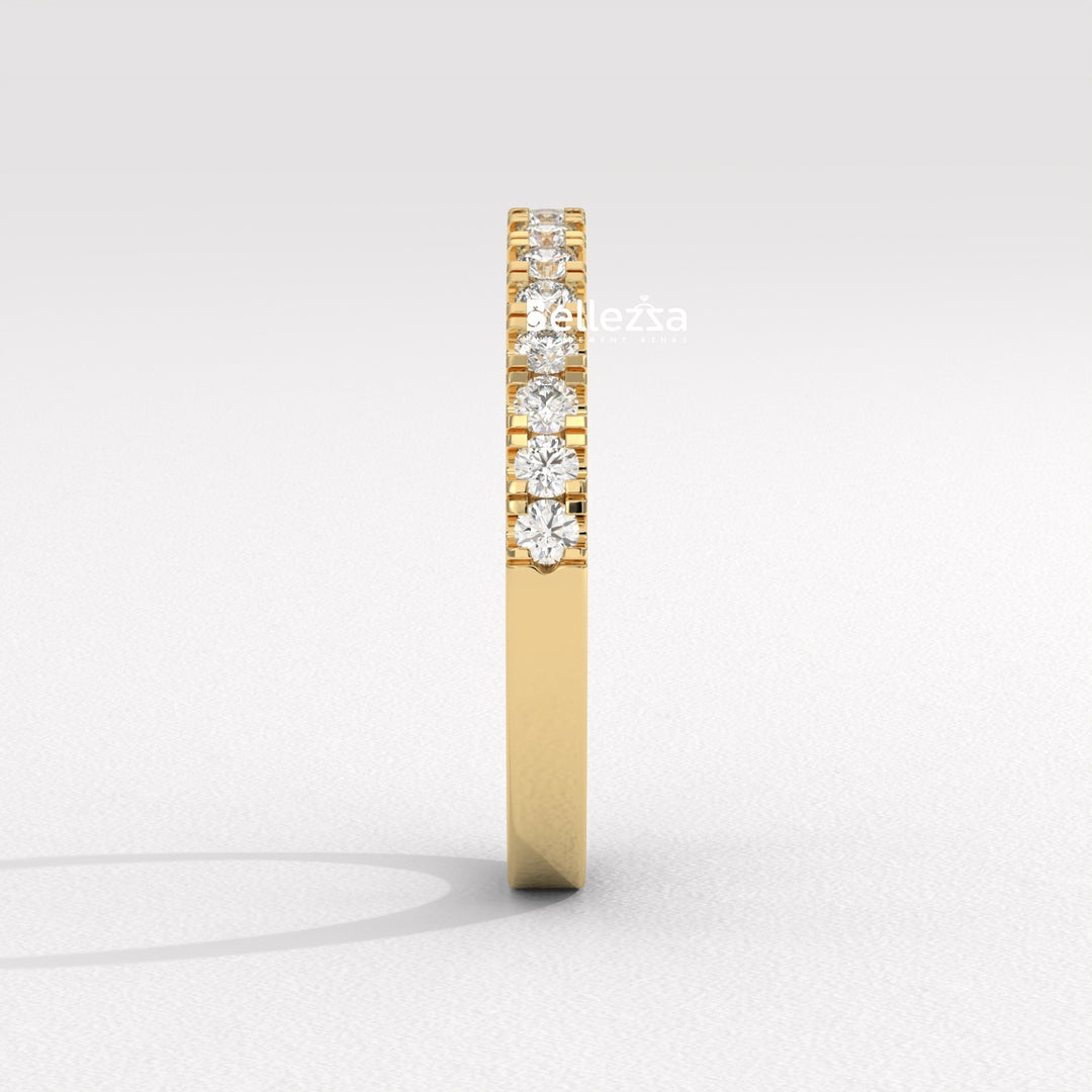 Round Diamond Pave Setting Half Eternity Lab Grown Wedding Band