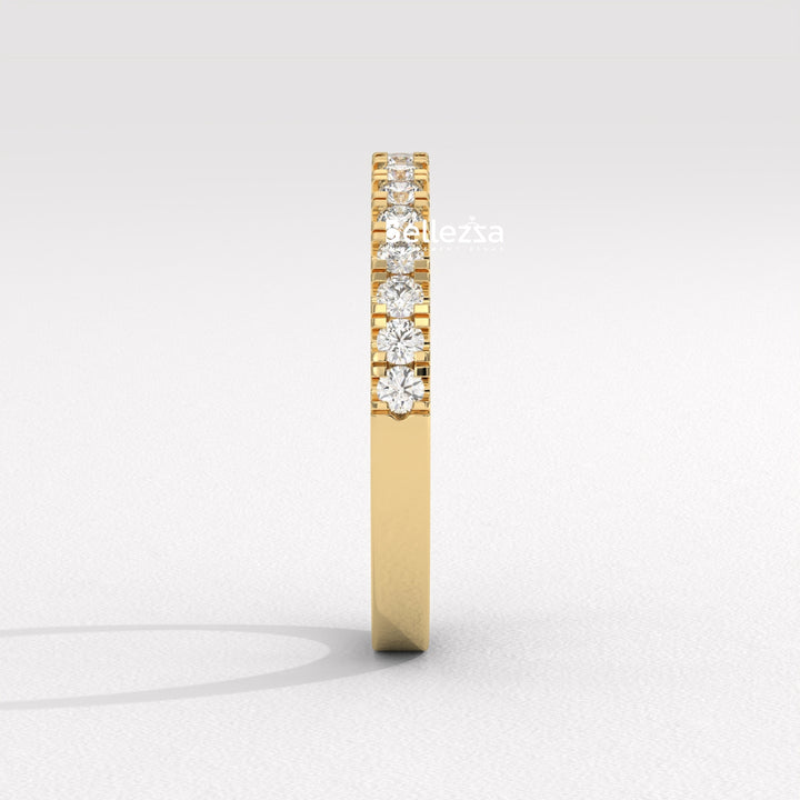 Round Diamond Pave Setting Half Eternity Lab Grown Wedding Band
