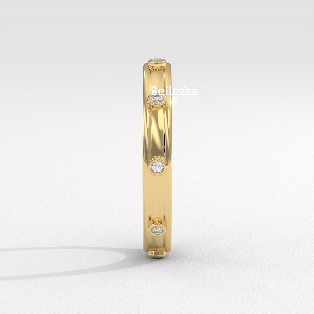 Round Diamond Unique Distance Statment Lab Grown Wedding Band